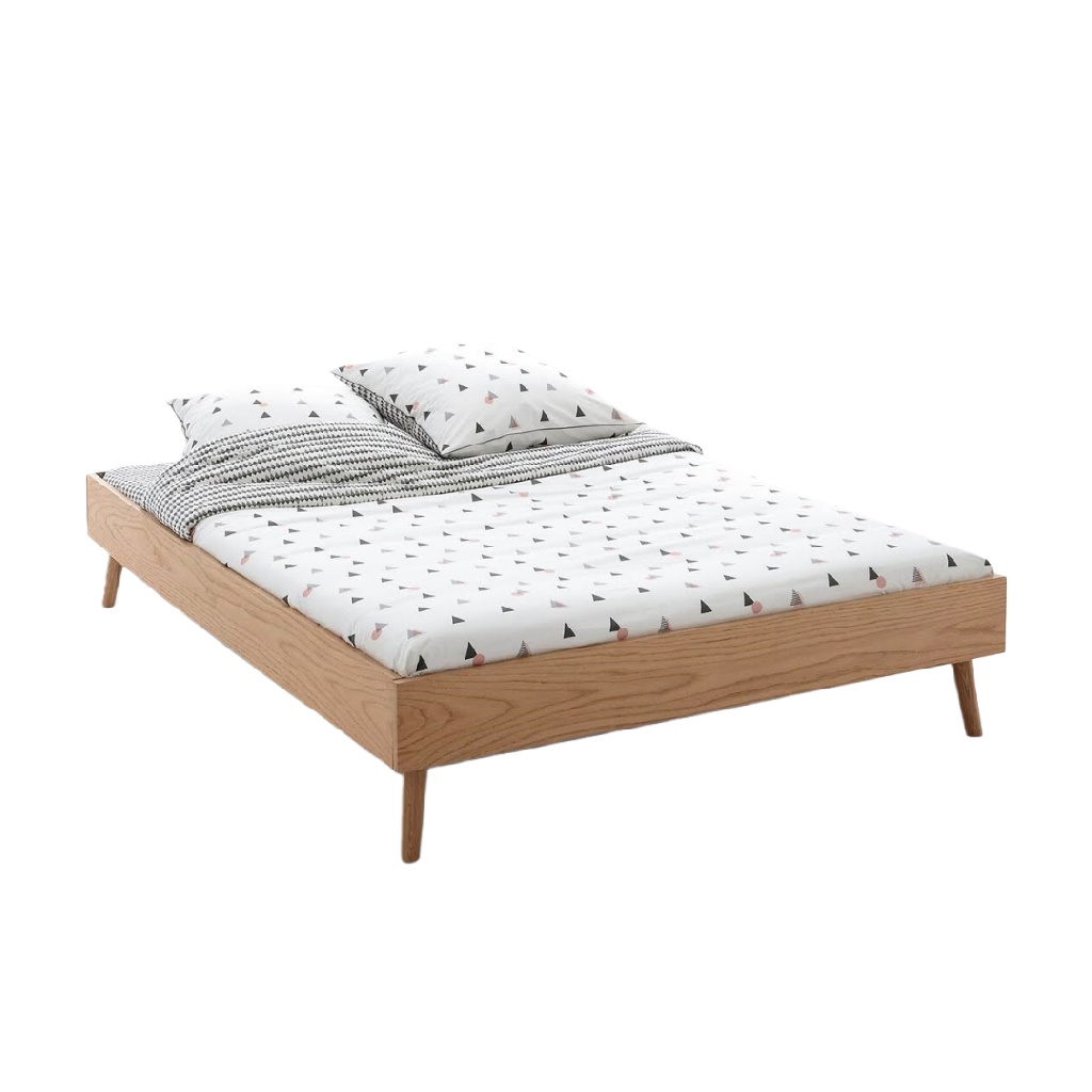 Lit scandinave en bois naturel — Design minimaliste — Style nordique épuré