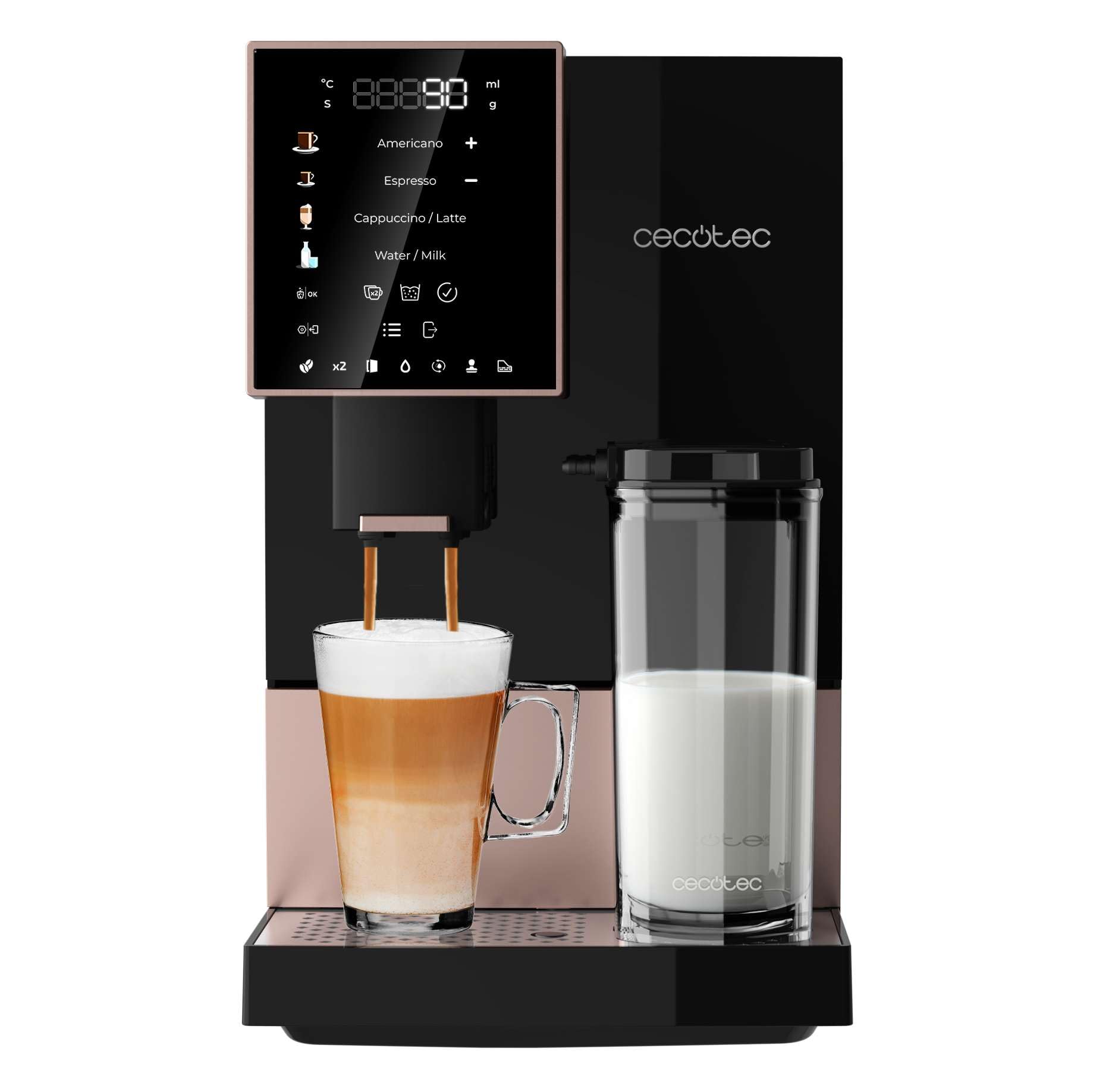 Cecotec Machine a Cafe Grain Cremmaet Compactccino Black Rose.19 barres,Thermoblock, Grains de café fraîchement moulus avec Plug&Play,Réservoir de caf
