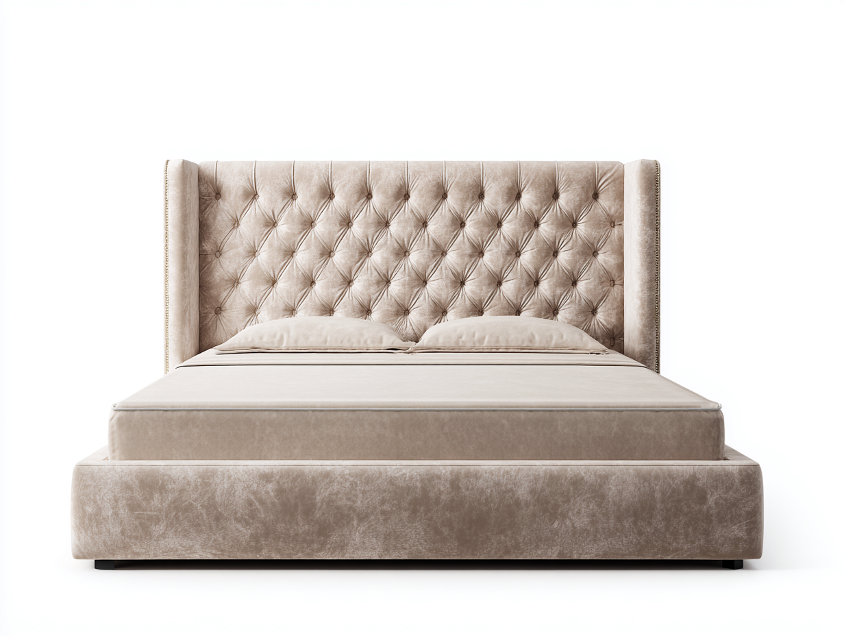 Lit double tissu capitonné 200x160x120 cm - beige - design moderne