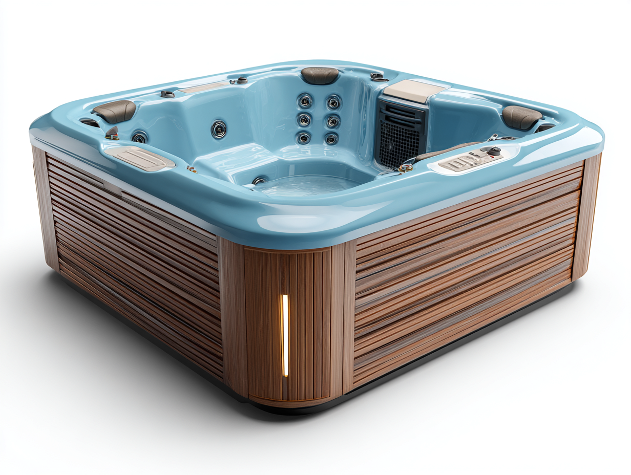 Bain à remous 4 places - acrylique 200x200x90 cm - bleu/brun - design moderne