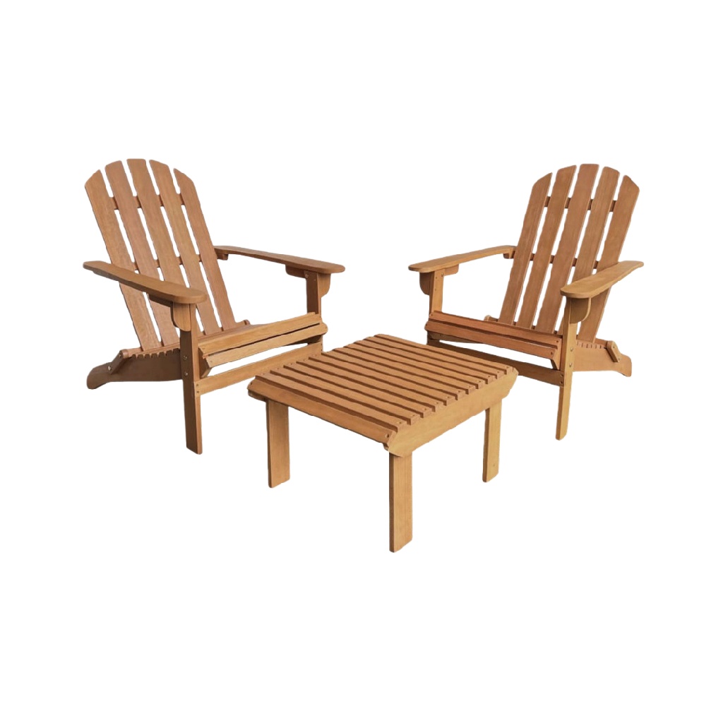 Ensemble de jardin en bois – 2 fauteuils Adirondack + table basse – style classique