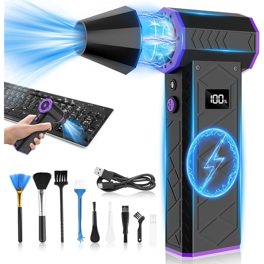 Souffleur Air Comprimé, 130000rpm Mini Aspirateur Voiture souffleur pc, 4 Vitesses Ajustables, Rechargeable Avec Affichage Hd,Pas de Cannelure,Souffleur Batterie pour Le Nettoyage de Clavier,Pc,Voitur : Fournitures de bureau
