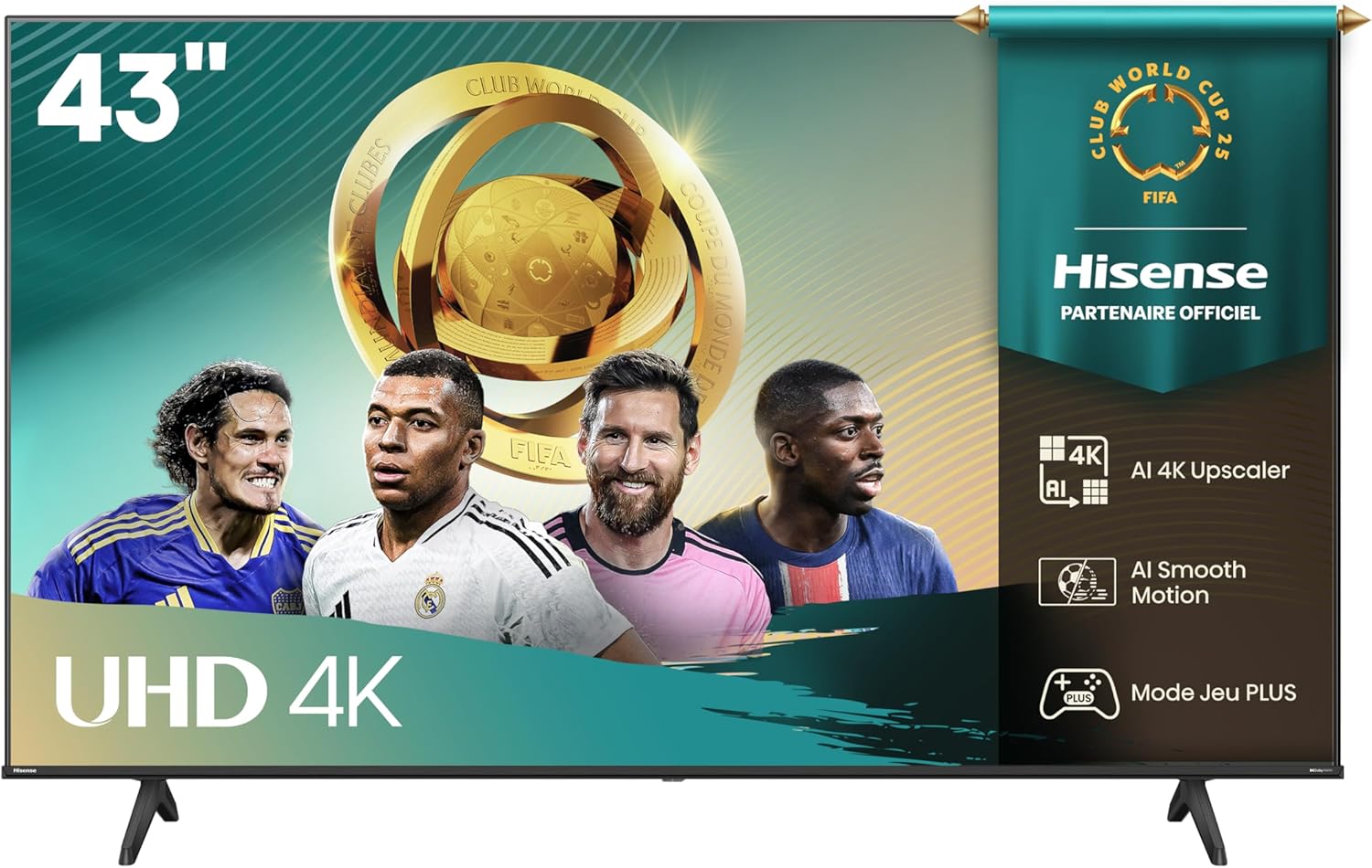 Hisense 43 inch 43A6Q 4K UHD Dolby Vision HDR VIDAA Smart TV with Youtube, Netflix, Disney+, Channel + (2025 Model) [Classe énergétique G]