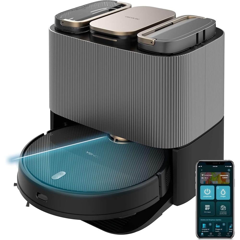 Cecotec Robot aspirateur Conga 13090 Spin Revolution Home and Wash, 7000 Pa, Technologie Laser, Brosse en Silicone, serpillère rotative, Brosse latérale, Application et Connexion Bluetooth et WiFi : Cuisine et Maison