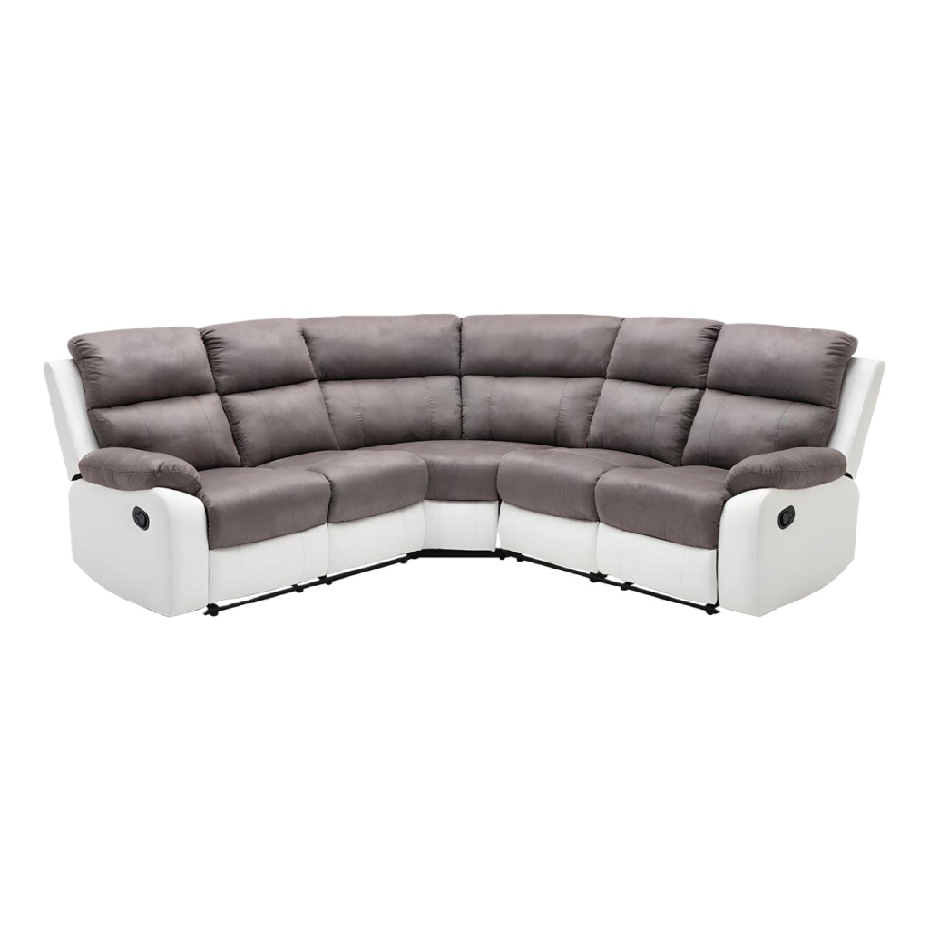 Canapé d’Angle Relax 6 Places en Similicuir et Microfibre - Bicolore Gris et Blanc