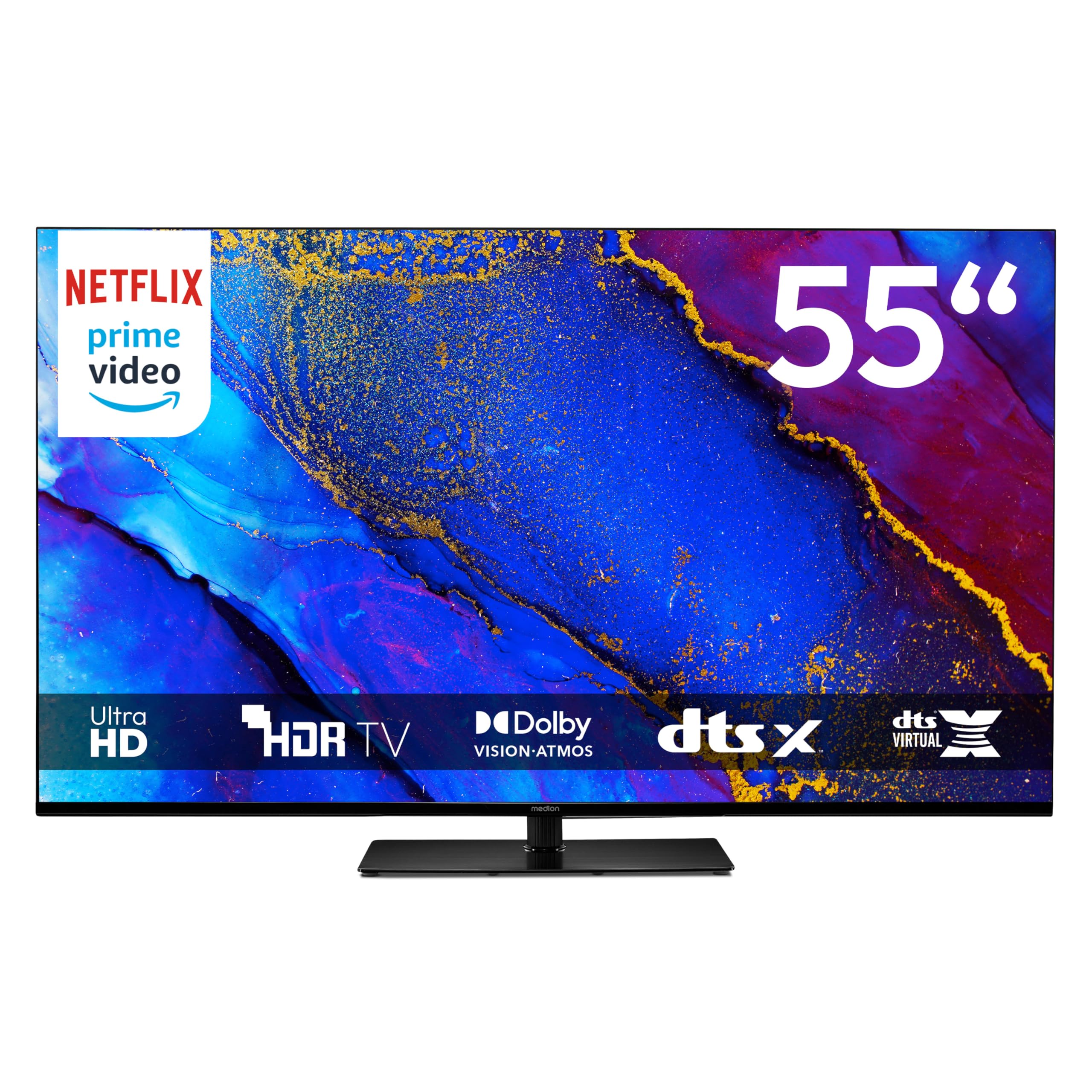 MEDION TV 55 Pouces (138,8 cm) Television (Smart TV, 4K, Dolby Vision HDR, Prime Video, Disney+, Dolby Atmos, DTS X, compatibles avec Google TV, PVR,