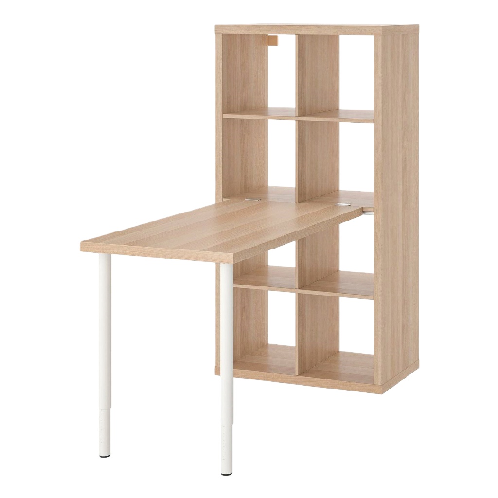 Bureau en bois clair avec étagère intégrée – design scandinave modulable