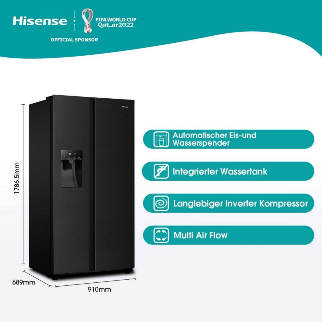 Réfrigérateur américain Hisense RS694N4TFE 562 LE Noir
