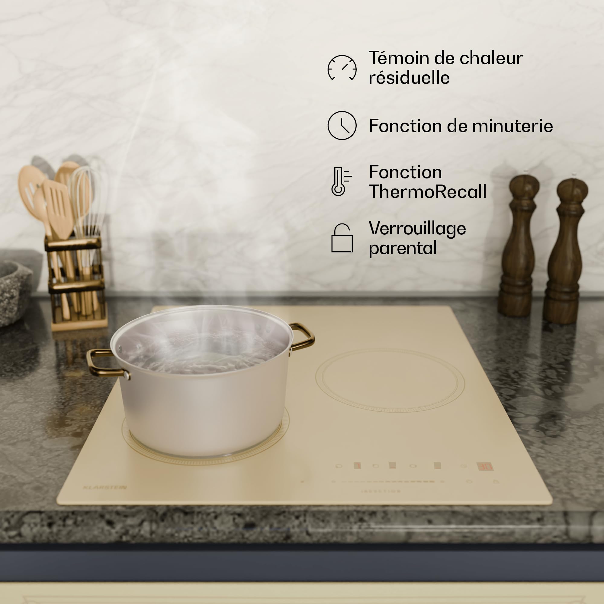 Klarstein Victoria Plaque À Induction Encastrable - 3 Zones, 6600 W Avec Boosters, Commande Tactile À Curseur, Minuterie & Verrouillage Parental, Vitr
