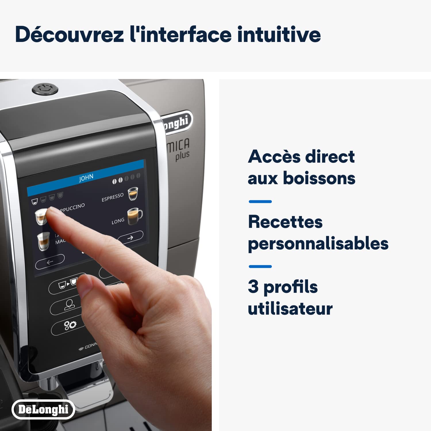 De'Longhi Dinamica Plus, Machine à Café et Cappucino avec Broyeur, ECAM372.95.TB, Titanium/Noir