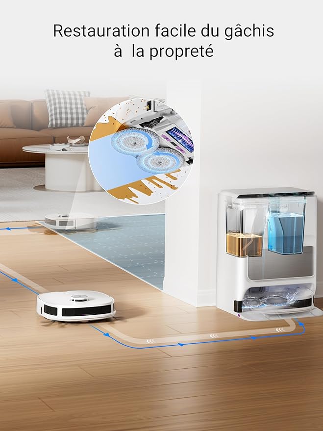 Eureka J12 Ultra Robot Aspirateur Laveur avec Station Automatique de Vidange Lavage Séchage, Aspirateur Robot de 5000Pa, Serpillière Rotative, Double LiDAR Navigation, Évitement d'Obstacle 3D IA