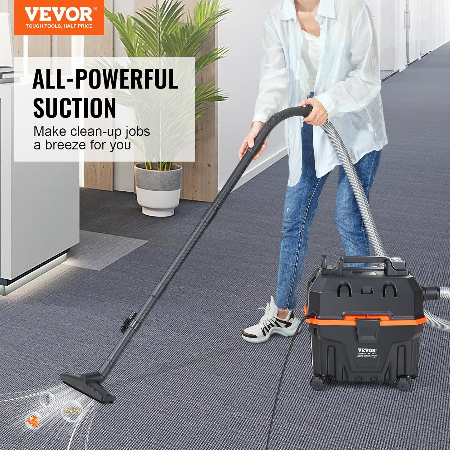 VEVOR Aspirateur eau et poussière 15 L, aspirateur d'atelier sec humide portable léger, 5 CV max, aspiration et soufflerie efficaces avec buse, roulettes, pour tapis, débris, poils d'animaux, noir : Cuisine et Maison