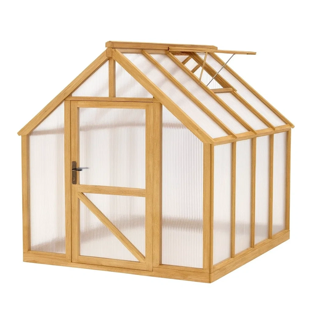 Serre de jardin en bois et polycarbonate marron 200 x 150 x 200 cm