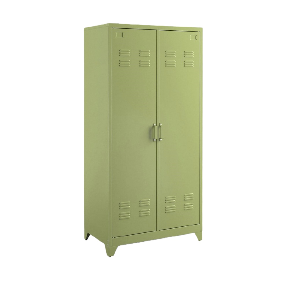 Armoire en métal vert olive style industriel – rangement 2 portes avec étagères