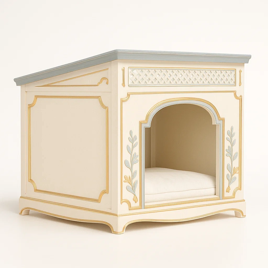 Niche pour chien en bois avec décor floral 60x40x50 cm beige