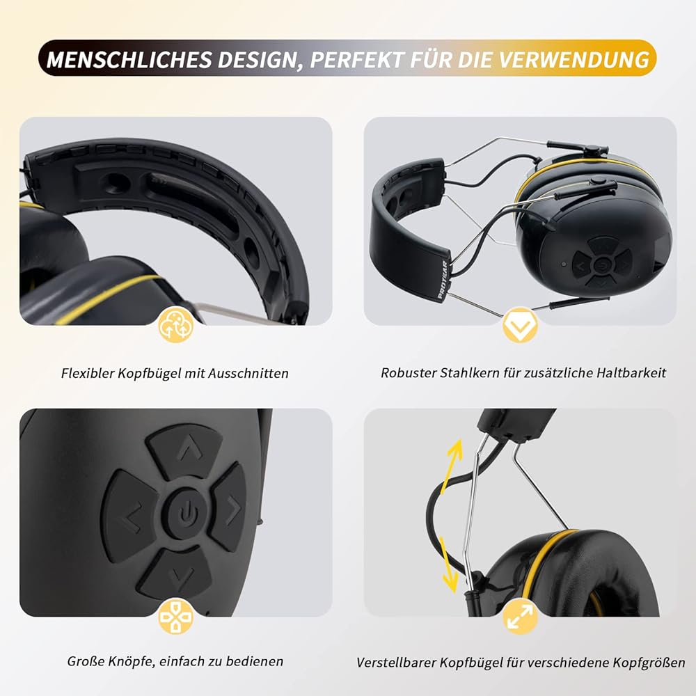 PROTEAR Casque anti Bruit bluetooth 5.4, haut-parleurs haute fidélité,Microphone intégré, 120h + de lecture, protection auditive idéale pour la tonte, le travail du bois, SNR 30 dB : Bricolage