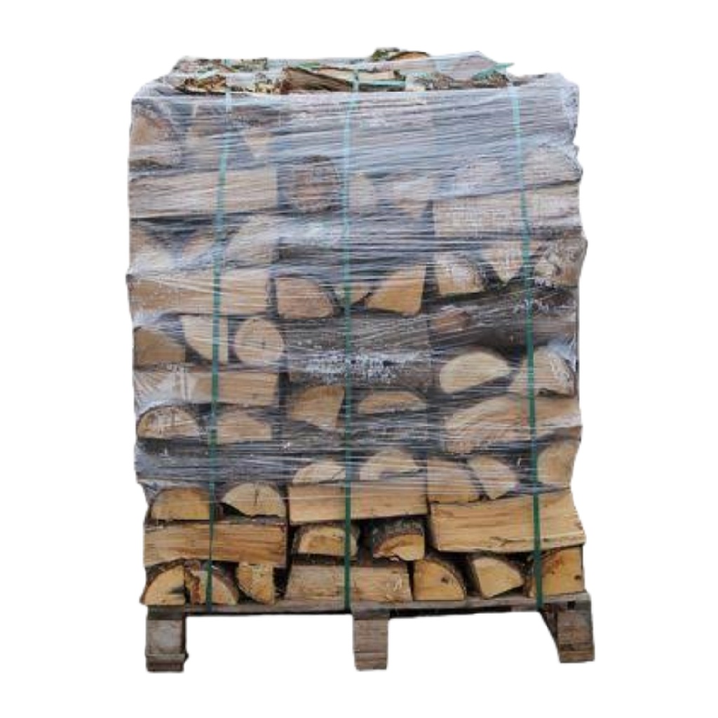 Bois de chauffage fendu sur palette – emballé et sanglé
