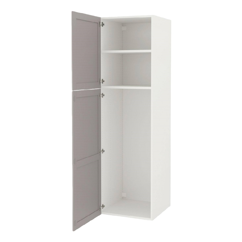 Armoire haute blanche avec portes gris clair — style scandinave fonctionnel
