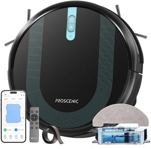 Proscenic 850T Robot Aspirateur Laveur 3000Pa, Aspirateur Robot Aspiration puissante 120min d'Autonomie, 7.3cm Ultra Mince Silencieux,Connecté par Alexa/APP/IFTTT, pour Poils Animaux Tapis Sols Durs : Cuisine et Maison
