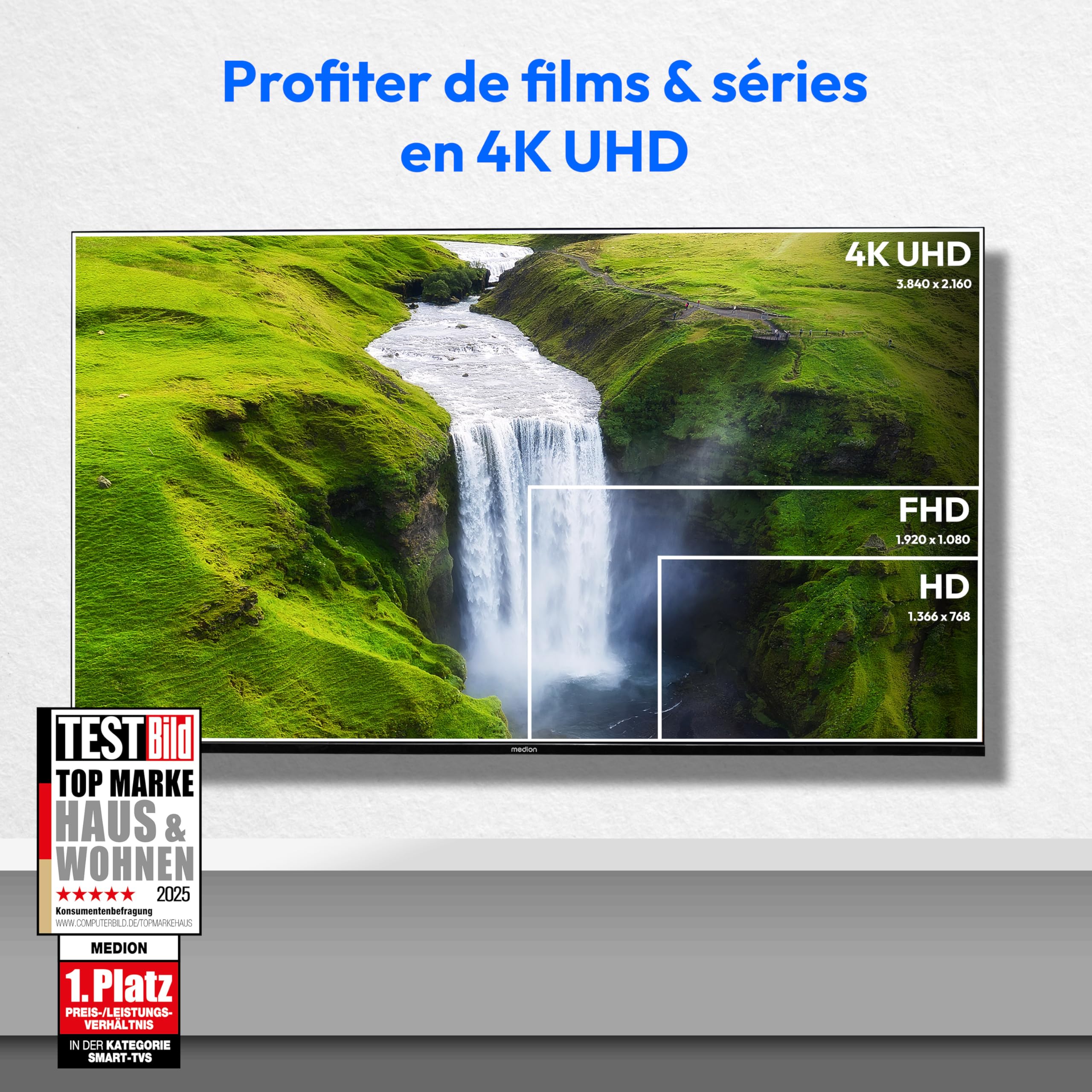 MEDION 125,7 cm (50 Pouces) TV Ultra HD (Smart-TV, HDR10, VIDAA Store, Netflix, Prime Video, Disney+, DAZN, Paramount+, HbbTV, PVR, Bluetooth), MD 850