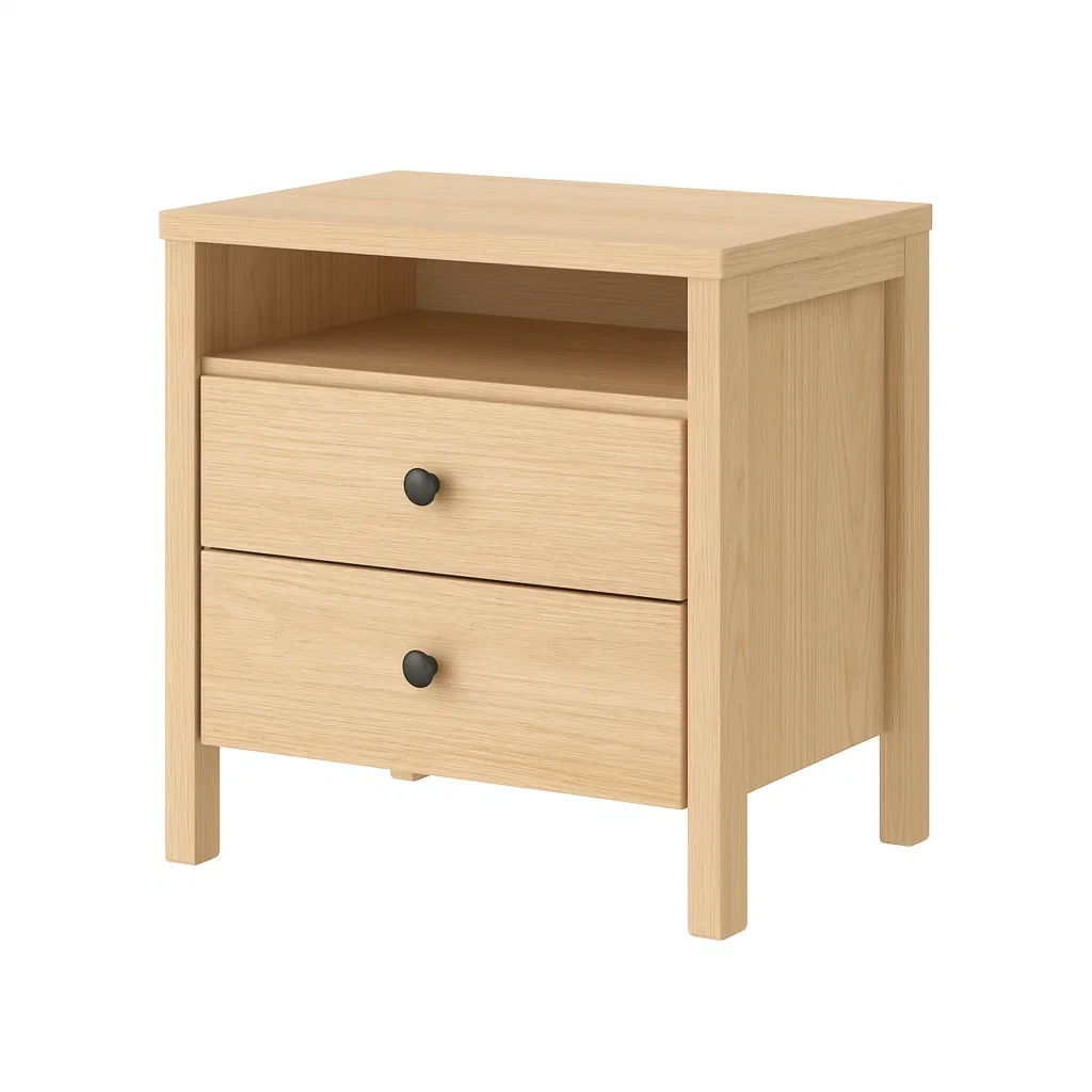 Table de chevet en chêne clair avec deux tiroirs