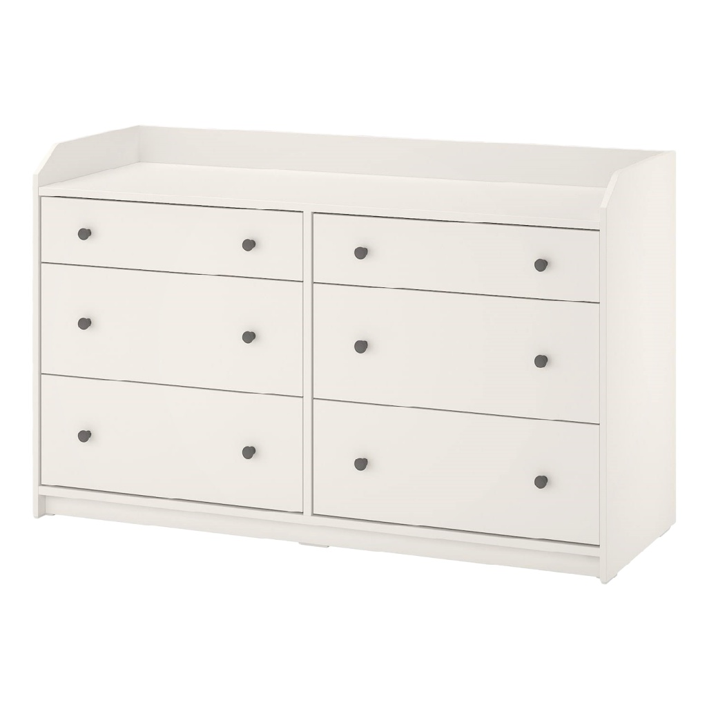 Commode 6 tiroirs en bois blanc avec rebord – 120×99×48 cm, style contemporain, garantie 2 ans
