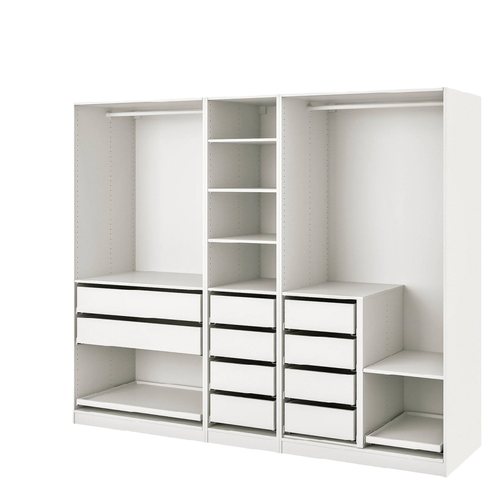 Armoire de rangement moderne – 200×58×212 cm – Compartiments modulables blancs avec tiroirs