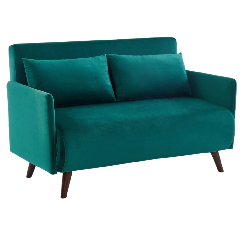 Canapé 2 places en velours vert émeraude avec pieds en bois