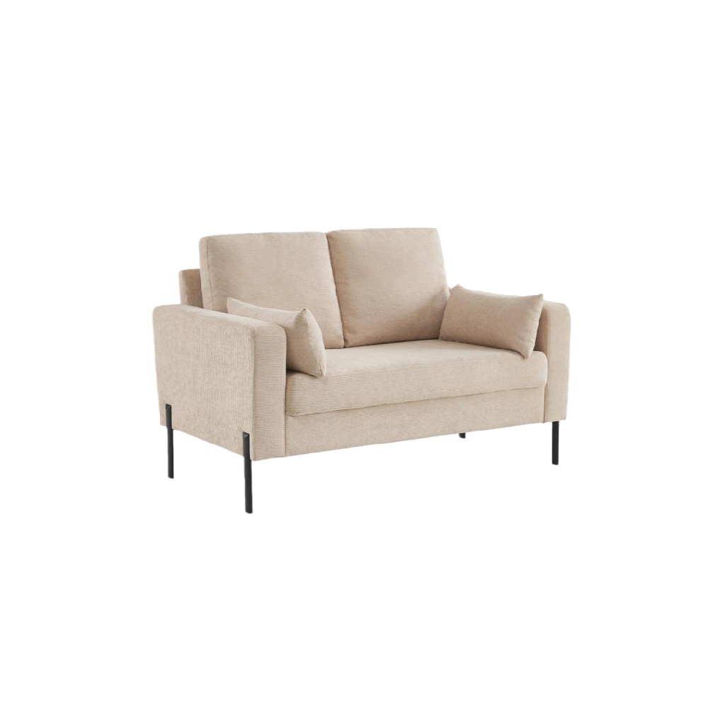 Canapé 2 places moderne en tissu beige – pieds en métal noir – design compact et élégant