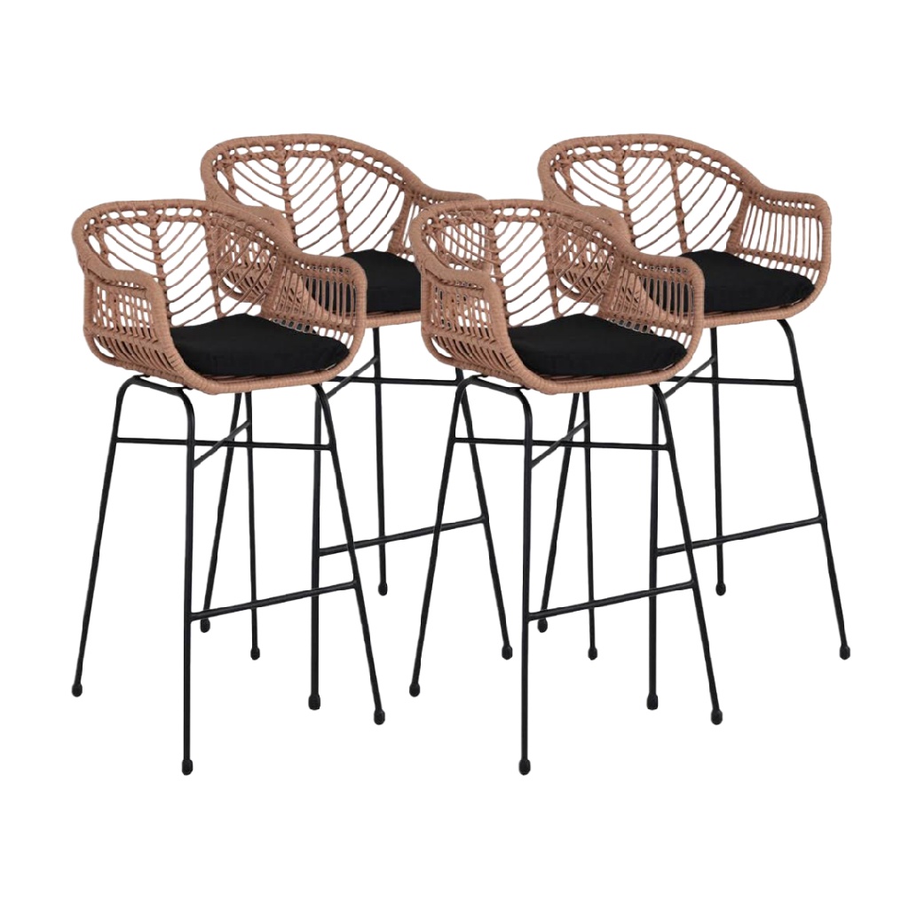 Lot de 4 tabourets de bar en rotin synthétique et métal noir