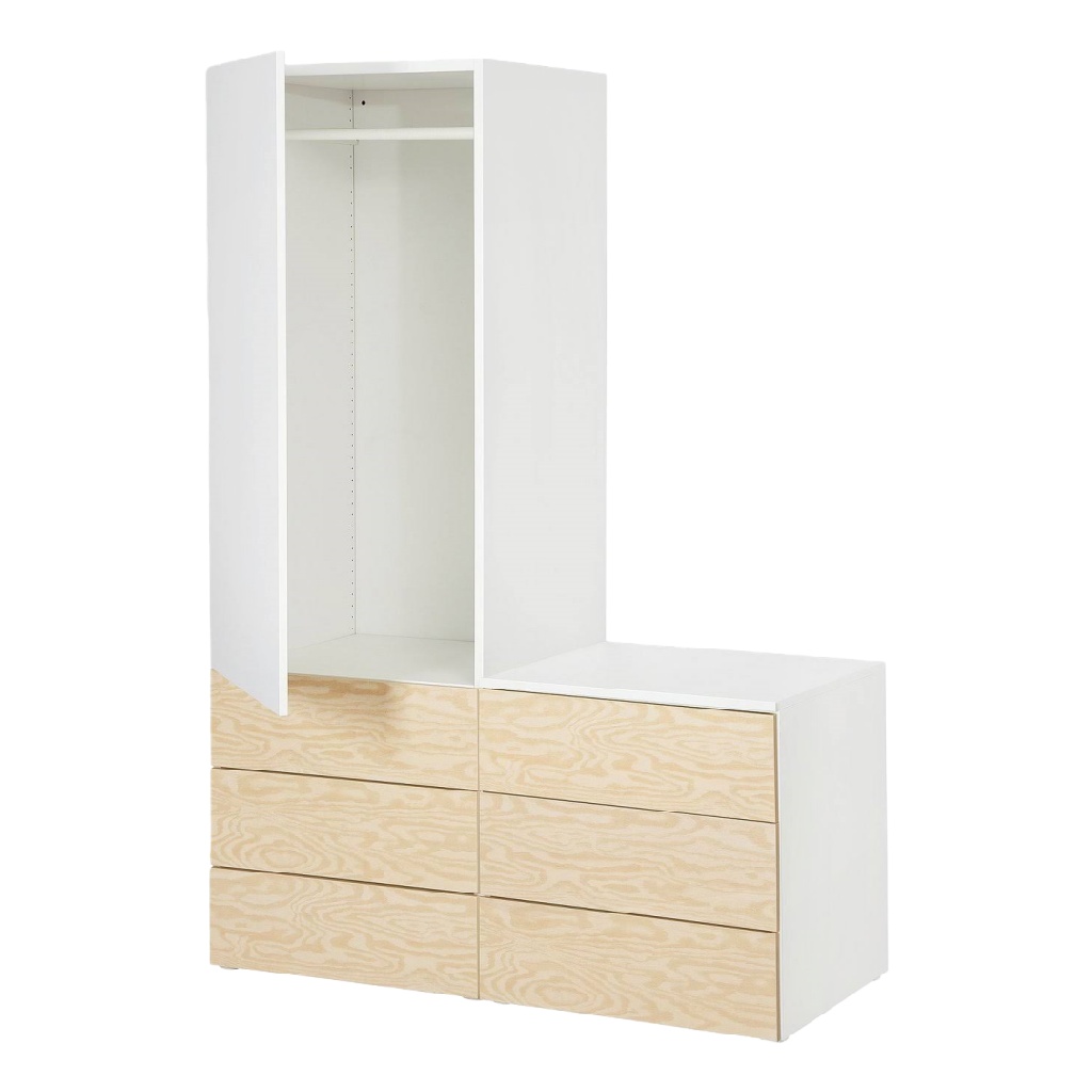 Armoire combinée avec penderie et commode intégrée, blanc et bois clair 120×50×180 cm