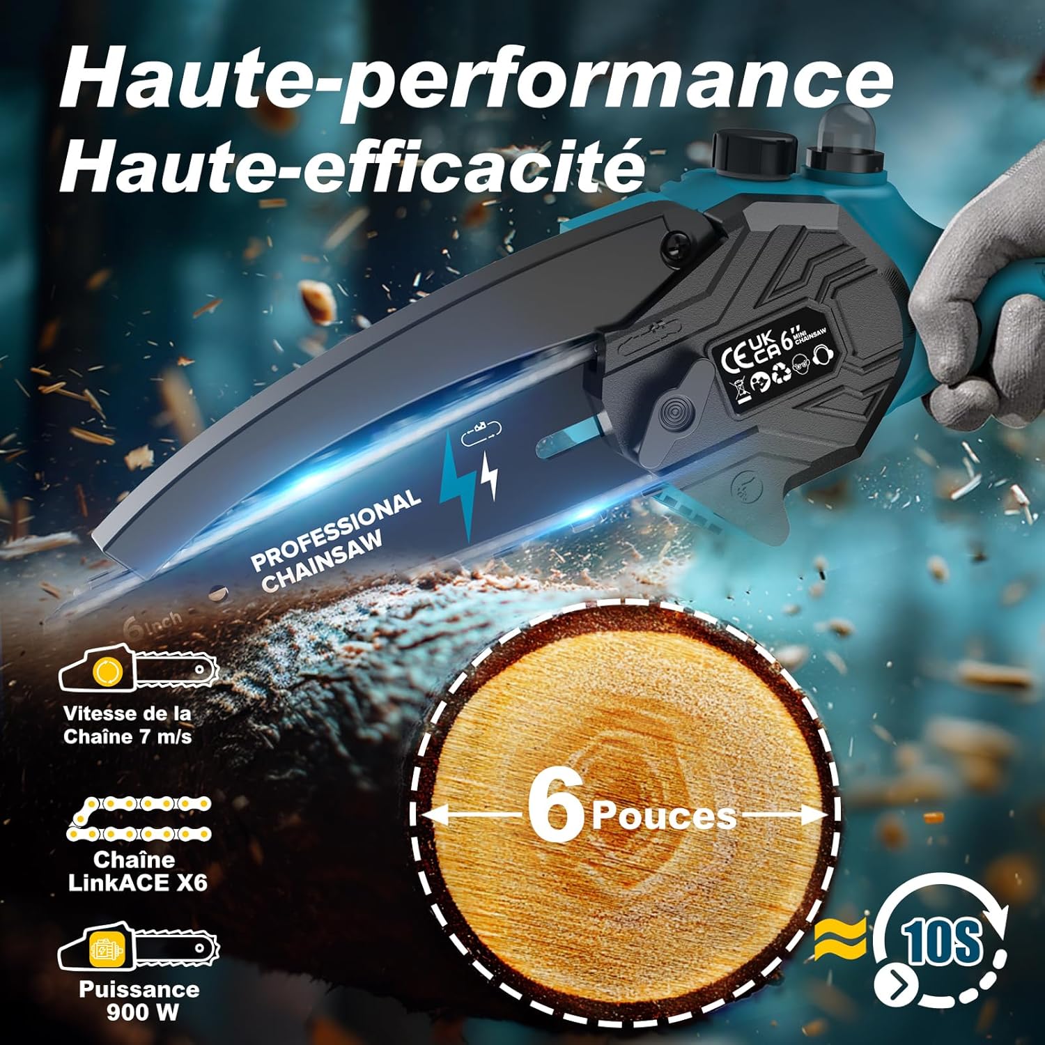 Mini Tronconneuse a Batterie, Tronconneuse Electrique Sans Fil de 6 Pouces 8000mAh avec Graisseur Automatique, Elagueuse Batterie pour l'élagage le Jardin Projets DIY