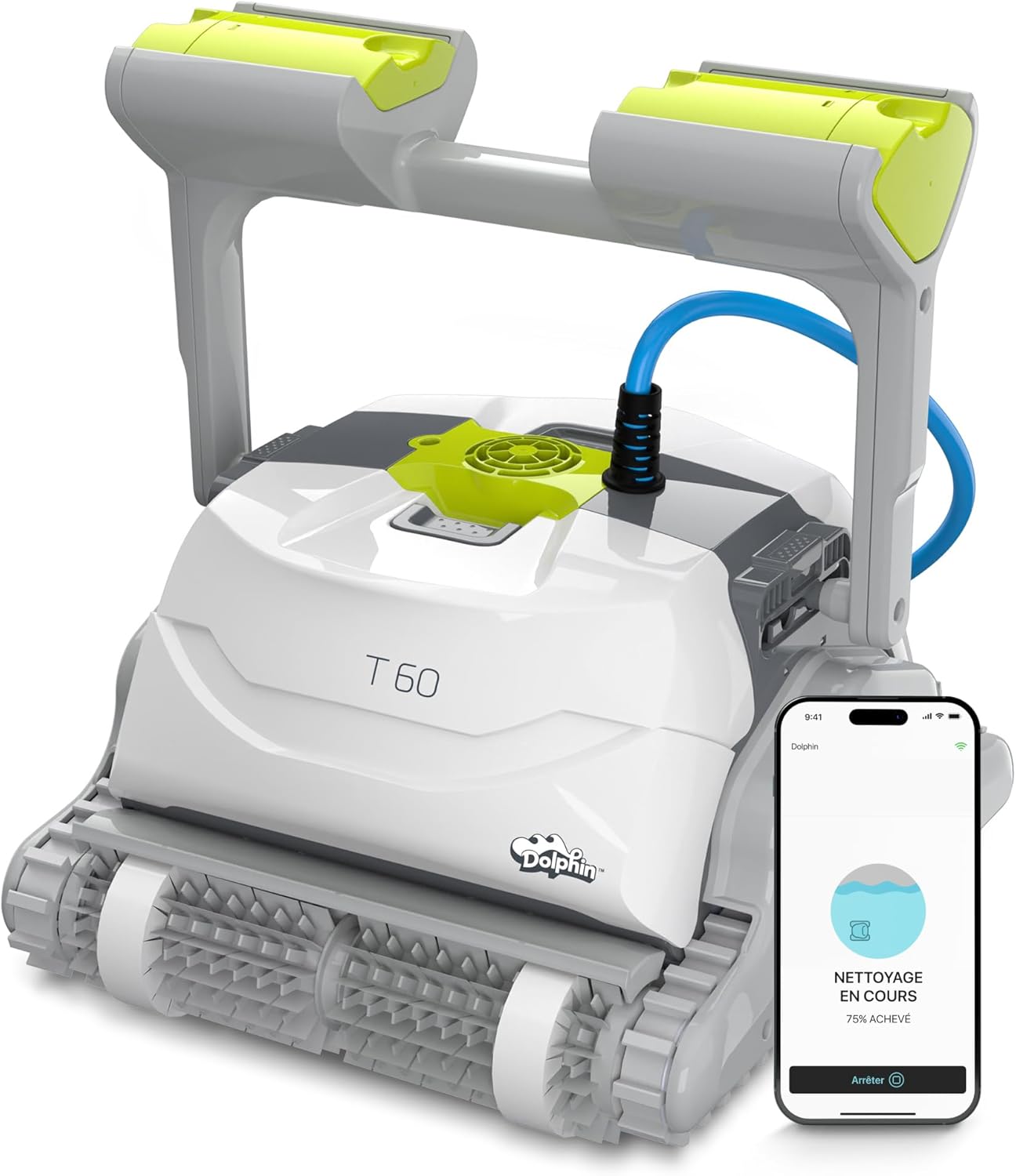 Dolphin T60 Robot Nettoyeur électrique avec Fil pour Piscine Hors-Sol Jusqu’à 15 m - Nettoyage Fond, parois et Ligne d'eau - Système de Scan Intelligent