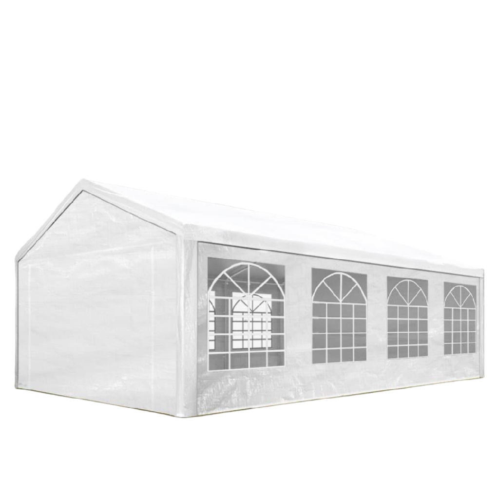 Tente de réception blanche pour jardin avec fenêtres latérales