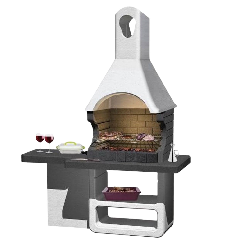 Barbecue fixe en béton réfractaire avec hotte et plan de travail – modèle classique