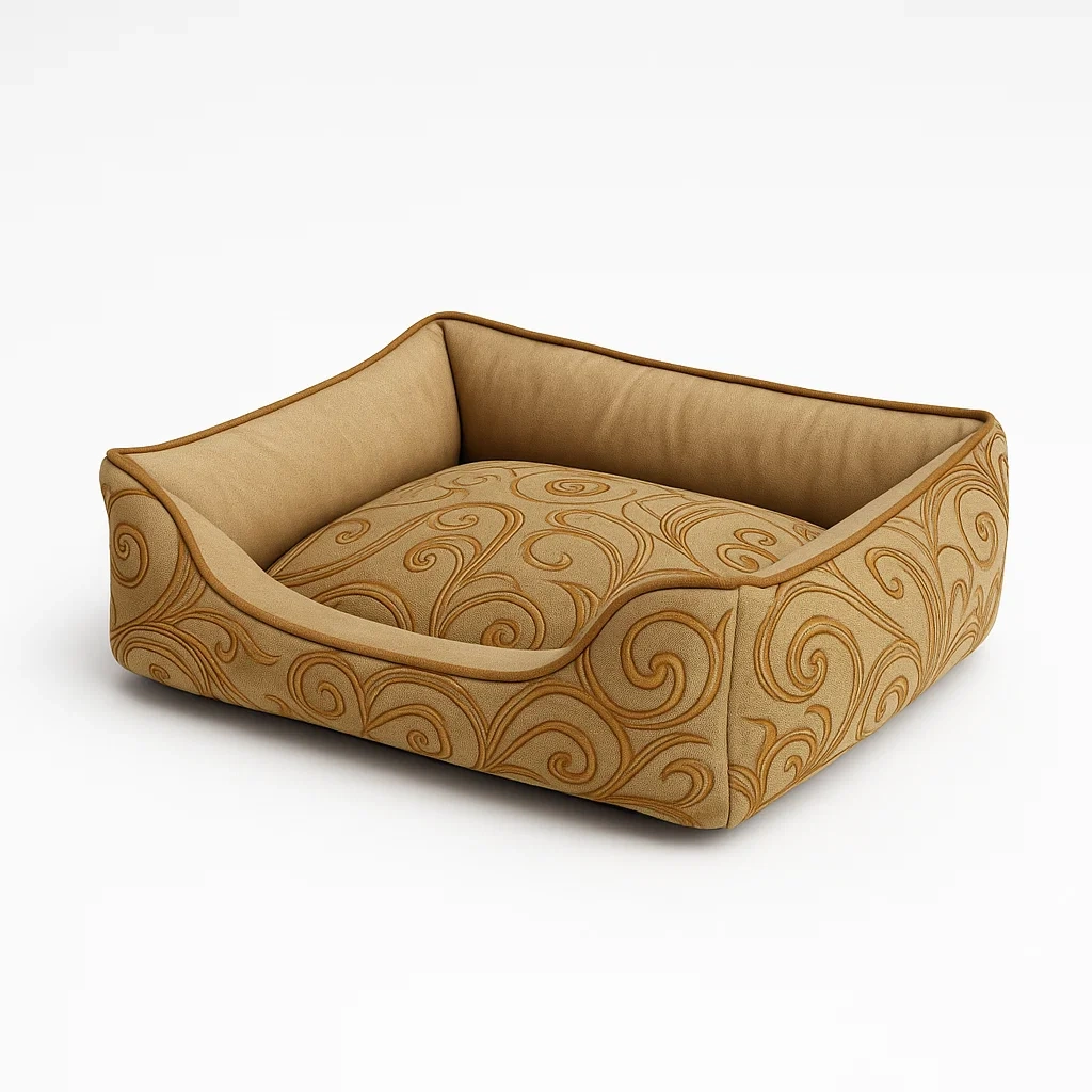 Coussin pour chien rectangulaire en tissu polyester brodé marron 70x50x20 cm