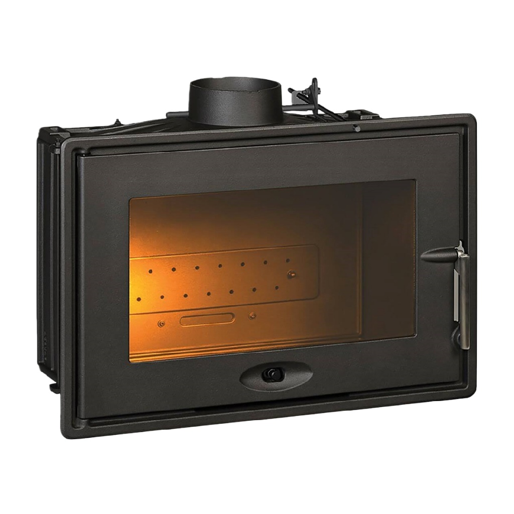 Insert de cheminée en fonte à bois avec porte vitrée