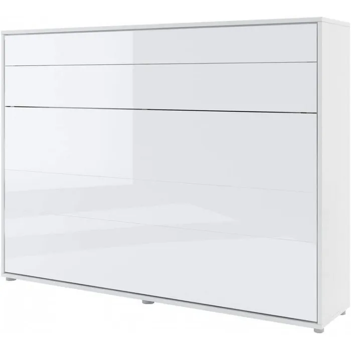Lenart Armoire Lit Escamotable Horizontal 140x200 Cm Blanc Brillant Lit Rabattable Lit Mural