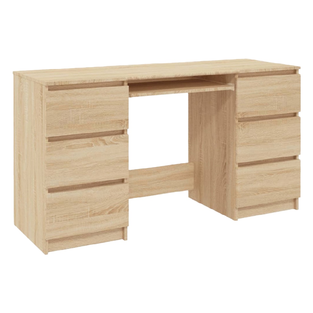 Bureau avec 8 tiroirs – effet chêne clair – grande capacité de rangement – design moderne
