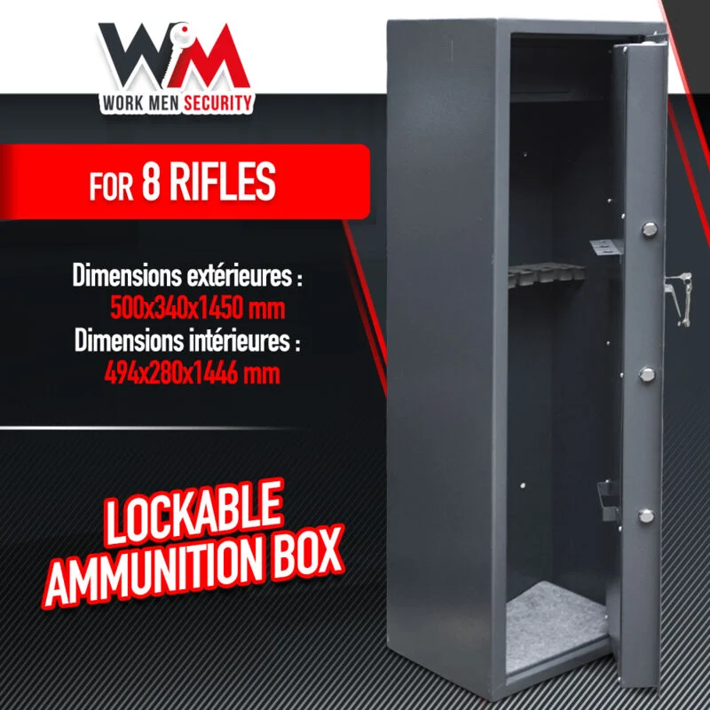 Armoire à fusils 500X340X1450mm avec coffre intérieur - 12 fusils - Workmen Security