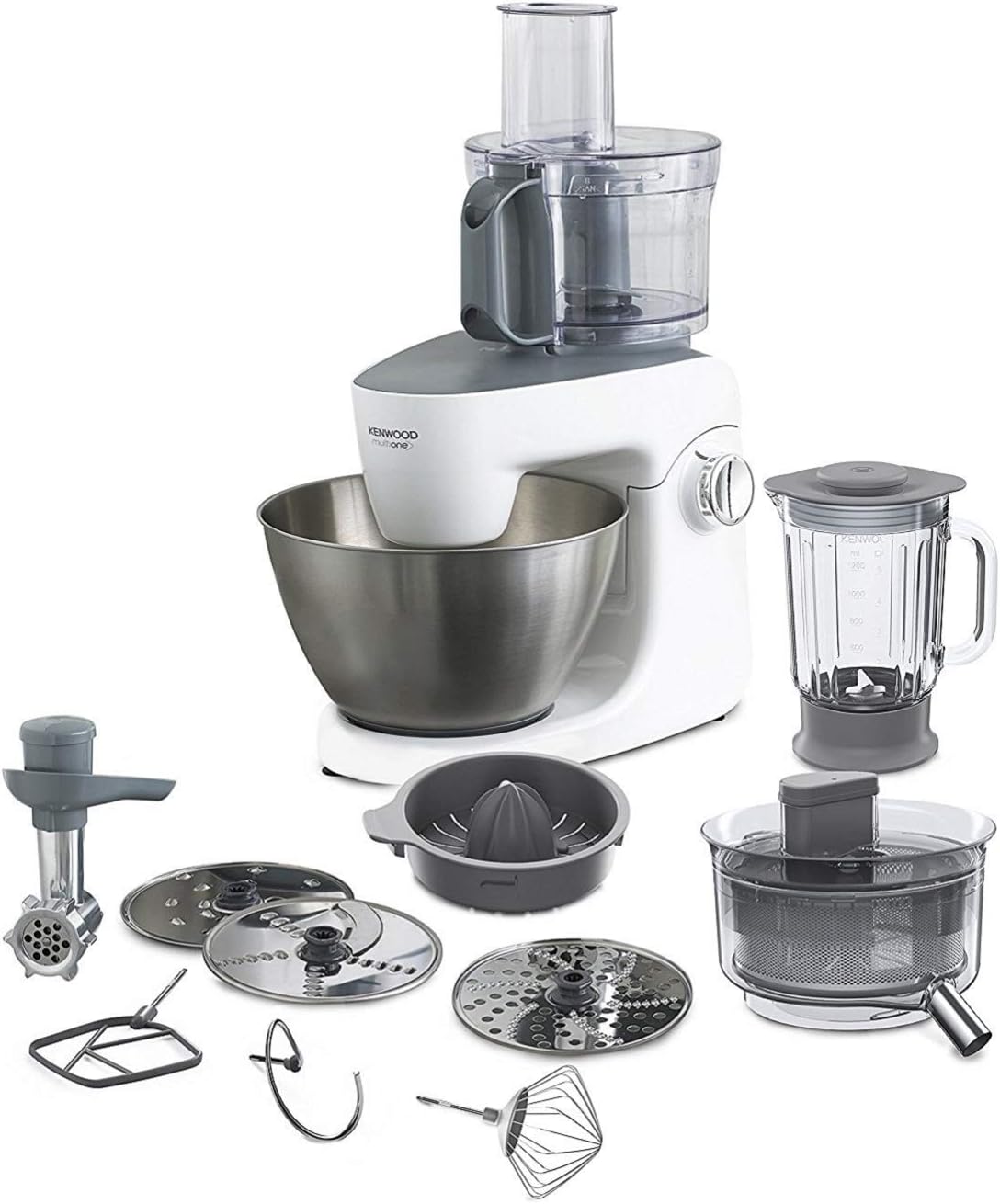 Kenwood MultiOne Robot Ptissier KHH326WH, Bol Multifonction, Centrifugeuse, Blender, Presse-Agrumes et Hachoir, 1000 W, 4,3 Litres, Plastique, Blanc