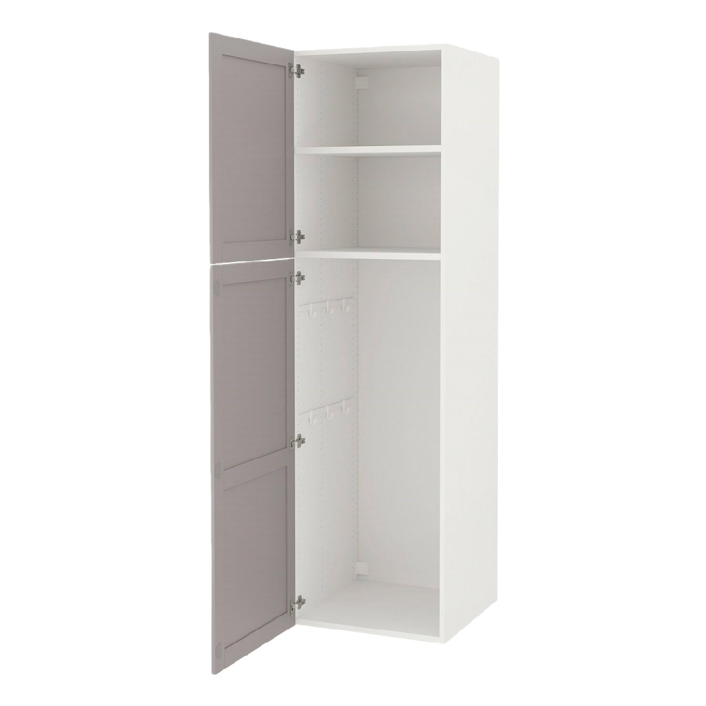 Armoire colonne blanche avec porte grise et étagères intérieures — design fonctionnel
