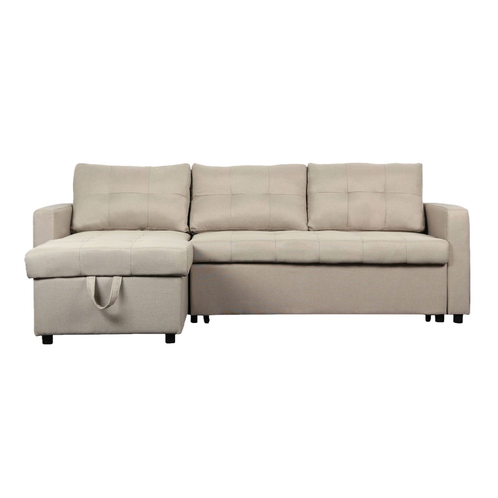 Canapé d’angle convertible avec coffre de rangement – tissu beige – design moderne