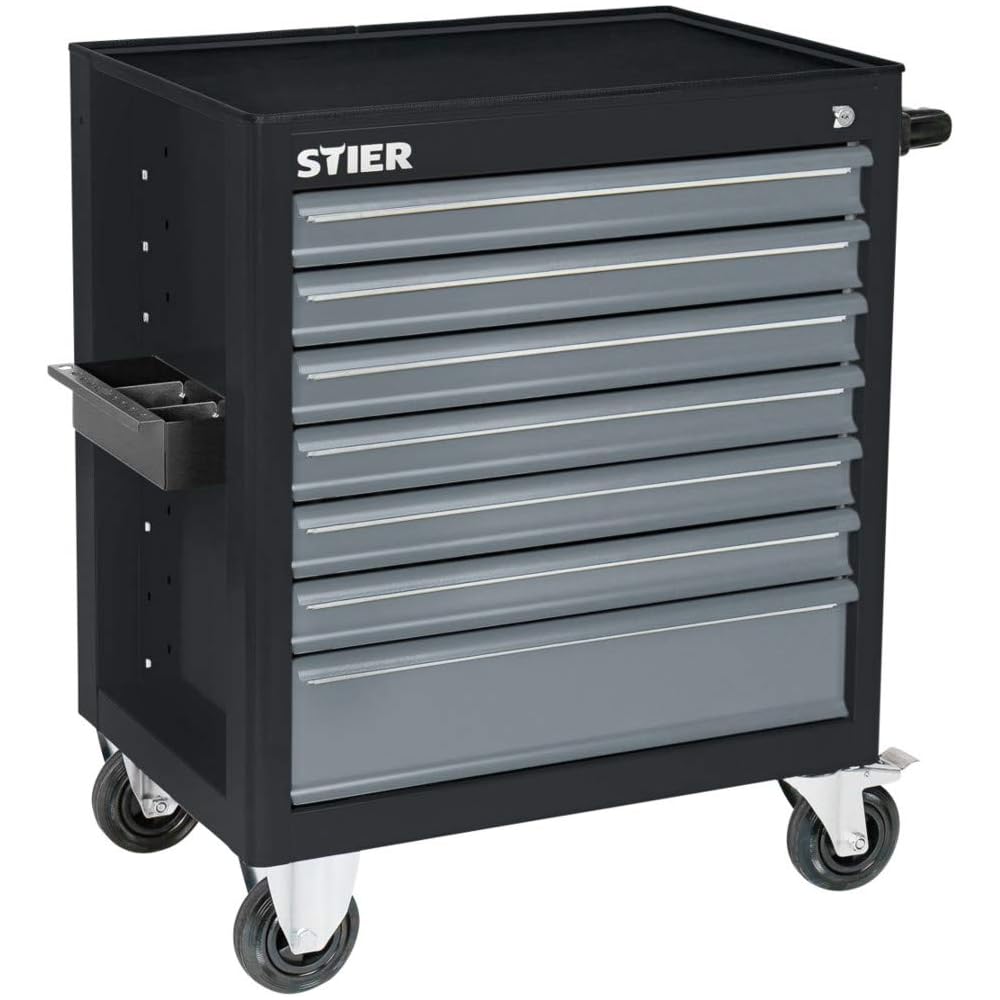 STIER Servante d'atelier vide BLACK-Edition, 884 x 696 x 490 mm, 7 tiroirs, charge max. 300 kg, chariot d'atelier, chariot d'outils, chariot de montage : Sports et Loisirs