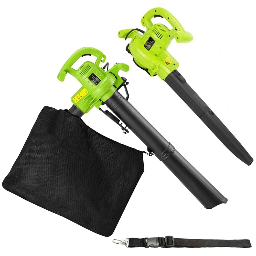 BAKAJI Extracteur de feuilles électrique de jardin 3 en 1 aspirateur déchiqueteuse et souffleur à feuilles, puissance 3000 W avec réservoir de collecte 40 l et bandoulière pour entretien, avec fil : Jardin