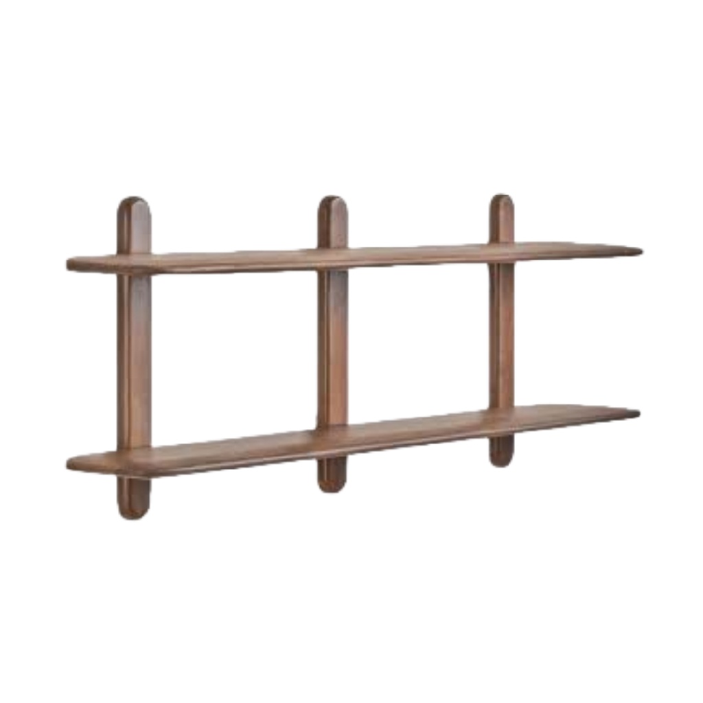 Étagère murale double en bois effet noyer – 90 x 20 x 45 cm