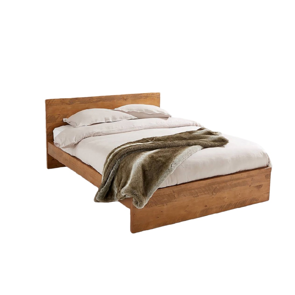 Lit en bois massif naturel — Style rustique moderne — Solidité et authenticité