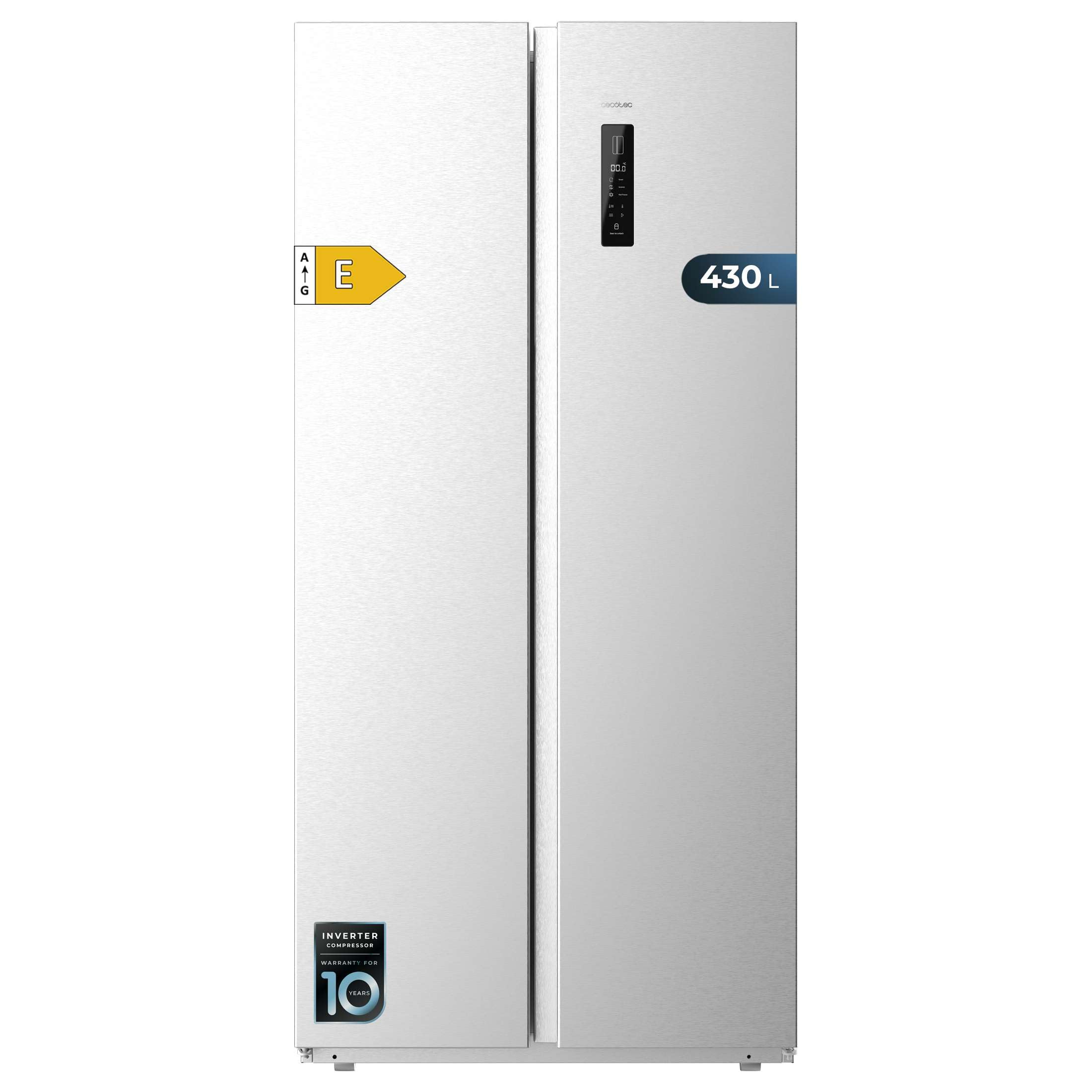 Cecotec Réfrigérateur Américain CoolMarket SBS 430 Inox E. 2 Portes, Side by Side 430 L, Hauteur 176 cm et Largeur 84 cm, Multi Air Flow System, Total