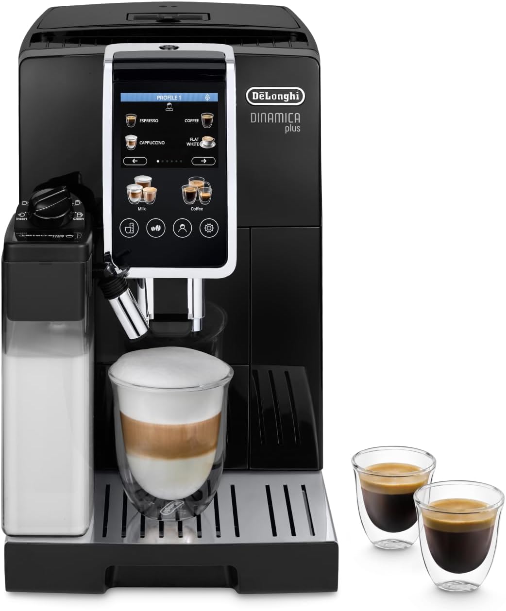 De'Longhi Dinamica Plus ECAM382.70.B, Machine Automatique à Café en Grains, Cafetière avec Technologie LatteCrema, Machine Espresso avec 18 Recettes, Écran TFT 3,5