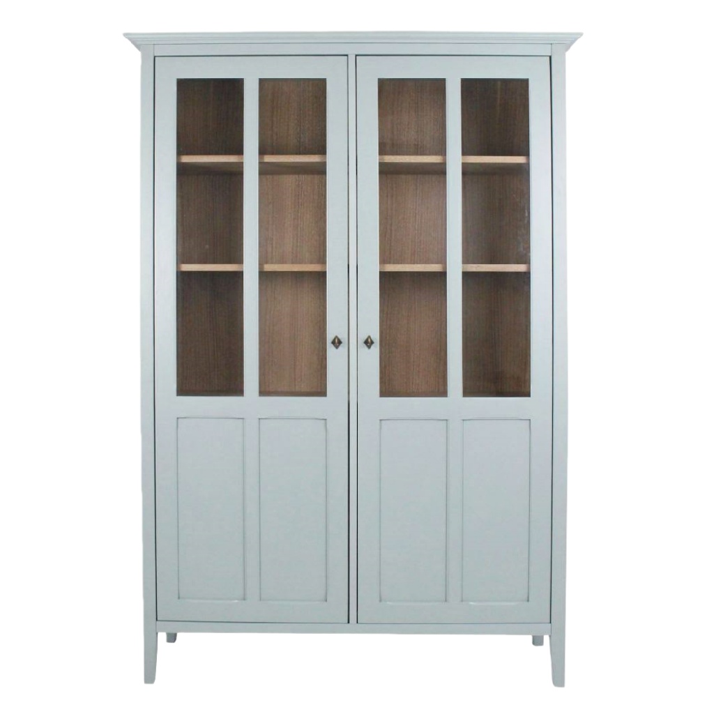 Grande vitrine grise à 2 portes vitrées — style classique français — meuble de rangement élégant